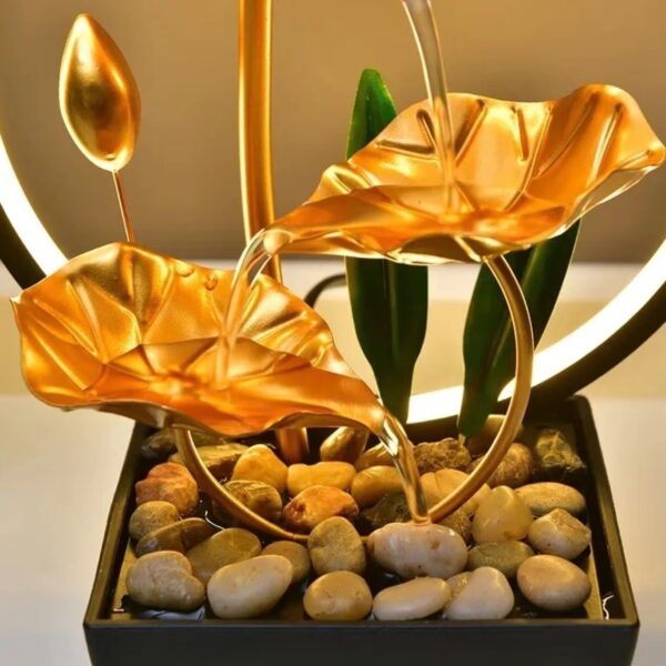 Gold Lotus Umlaufbrunnen mit Gold-LED Ring – Bild 2